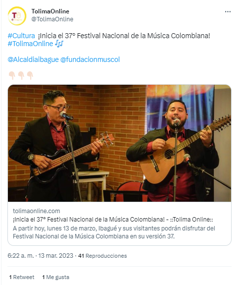 R_276-2023-03-13_-Cultura--Inicia-el-37-Festival-Nacional-de-la-Musica-Colombiana--TolimaOnline_Twitter_TolimaOnline
